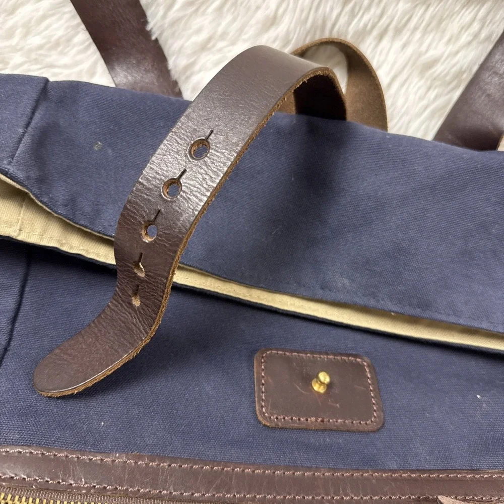 Esperos Soho Rolltop Backpack Navy Canvas Leather Straps USA Made Laptop Bag